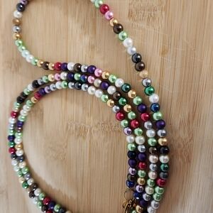 Hand Crafted Bead Soup Pearl Beaded Necklace 47 Inches Long Multicolor